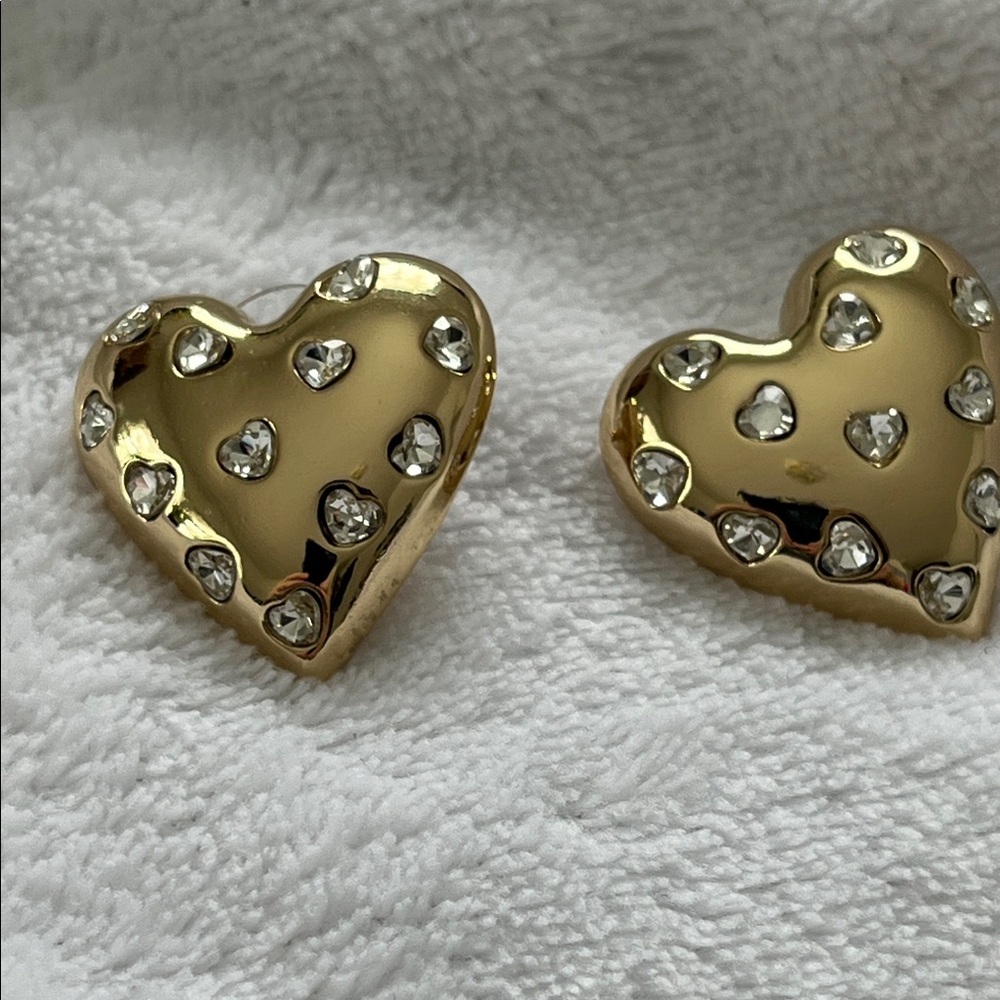BaubleBar Gold Heart Earrings with Crystal Details